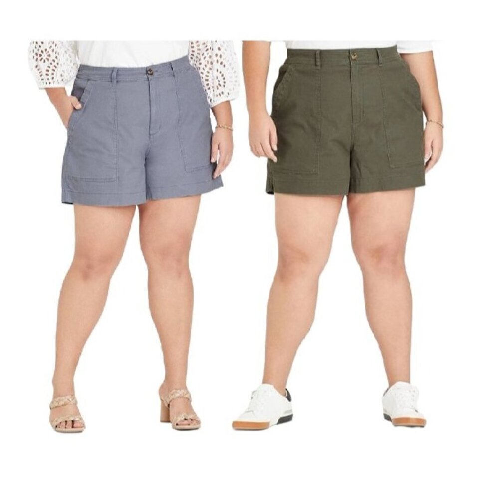 A New Day Bundle Womens Plus Size High-Rise Utility Shorts Gray & Green Size 26W